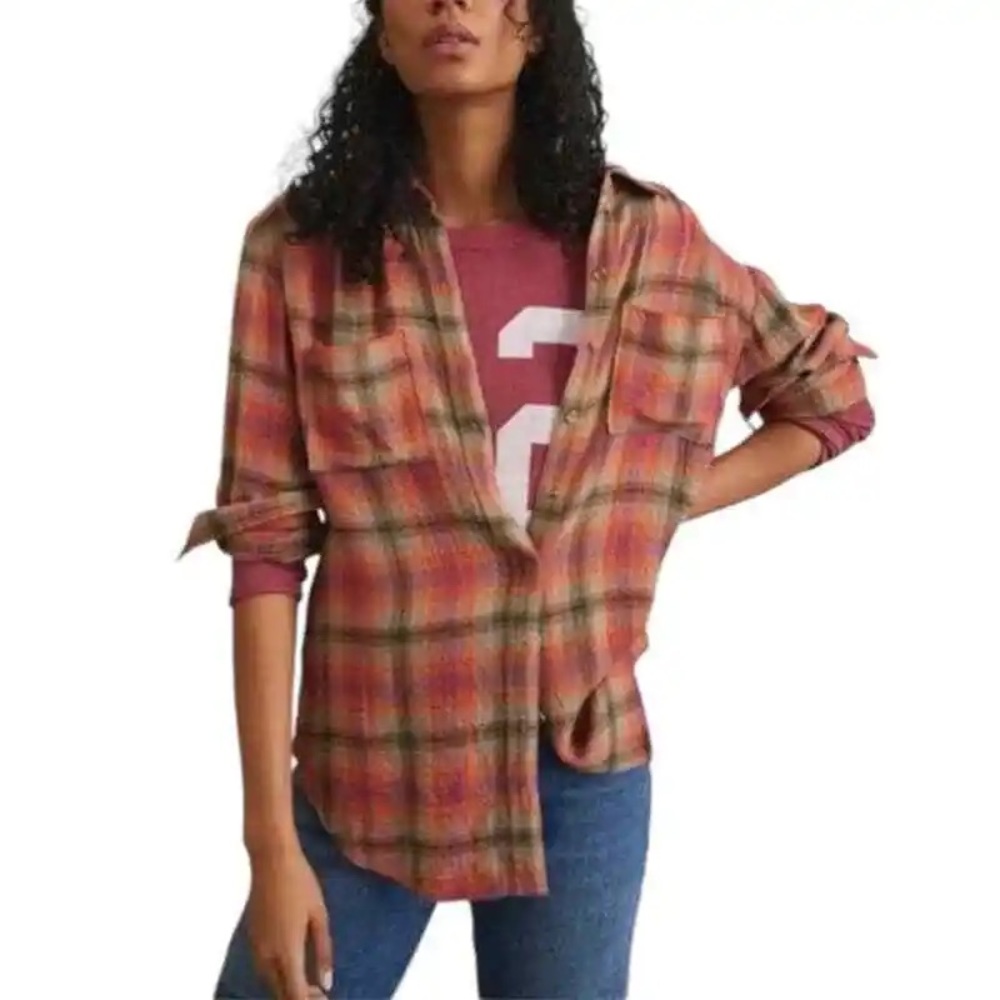 NWOT Anthropologie Pilcro Seamed Plaid Tunic Woman’s Buttondown Top Size Small